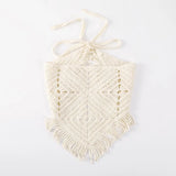 DAIIIBABYYY  -  Korean Version of Pastoral Style Hollow Fringed Triangular Headscarf Women's Summer Simple and Versatile Knitted Headband