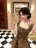 Daiiibabyyy  New French Elegant Fashion Party Dresses Women Print Design Long Sleeve Y2k Dresses Japanese Chic Fake 2 Piece Set Evening Dress