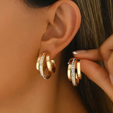 Daiiibabyyy  Simple Fashion C Shape Zircon Earrings for Women Three-Layer Circle Earring Everyday&Formal Party Jewelry Gifts
