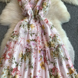 Daiiibabyyy  Vintage New Printing Slip Dress for Women Fashion A-Line Ruffled Robe Femme Sweet Backless Korean Dresses Vestidos De Mujer