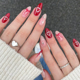 Daiiibabyyy  24pcs Valentine's Day Fake Nail Patches Red Plaid Love Heart Bowknots Designs Press On Nails Wine-red French Almond False Nail