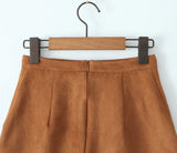 Daiiibabyyy  Autumn Winter High Waist Suede Faux Leather Mini Skirt Women Back Zipper A-line Short Skater Party Femme Camel Black