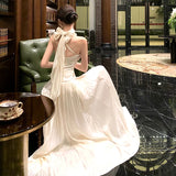Daiiibabyyy  French Fashion Luxury Halter Neck Evening Gown Women Sexy Backless Sleeveless Slim-Fit Long Party Dress High-street Casual Robe