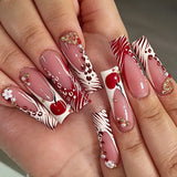 Daiiibabyyy  24pcs Long Square Fake Nails Sets Leopard Print White French False Nails Tips with Flower Cherry Design Press on Nails Manicure