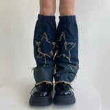DAIIIBABYYY  -  Y2K Star Strap Denim Leg Warmers Punk Cross Harajuku Leg Covers Gothic Leg Socks Y2K Personalized Calf Socks Leg Boot Cuffs Sock