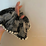 DAIIIBABYYY  -  Large Embroidered Pearl Large Intestine Hair Band Mori Style Ponytail Hair String Rubber Band Female Hairtie Headwear New