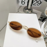 Daiiibabyyy  Crystal Stones Decoration Sunglasses for Men Women Oval Shape Designer Sunglasses Fashion Trendy Outdoor Sun Glass