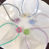 Daiiibabyyy Korean Summer Cute Handmade Pearl Flower Pendant Beaded Neck Clavicle Chain Choker Necklace For Women 2024 Vacation Accessories