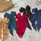 Daiiibabyyy Elegant Bow Ribbon Hair Clip Fashion Simple Solid Satin Spring Clip Hair Pin Retro Headband with Clips Girls Hair Accessories