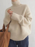Daiiibabyyy  Fashion Simple Solid Turtleneck Long Sleeve Sweater Women European Loose Drop Shoulder Pullover Fall Winter Warm Basic Tops