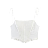 Daiiibabyyy  Women White Tie Strap Cami Vest Chic Square Neck Sleeveless Ruffle Hem Cropped Tops Summer Lady Y2k Fashion Party Outfits