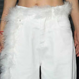 Daiiibabyyy  Jeans Pants Decor Super Soft Punk Fur Belt Y2K Warm Soft Belt Fluffy Waist Chain Street Dance Accessory