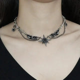 Daiiibabyyy  Punk Devil Wings Black Zircon Pendant Necklace for Men Women Gothic Hiphop Cool Dark Necklace Party Jewelry Accessories Gifts