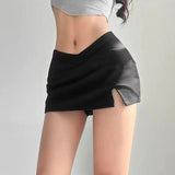 DAIIIBABYYY  -  Sexy Split Women Black Shorts Skirt Korean Mid Waist V Neck Slim Ladies Mini Skirts Y2K Fashion Streetwear Casual A Line Skirts