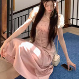 DAIIIBABYYY  -  French Satin Spliced Lace Polka Dot Dress For Women Summer Gentle Elegant Temperament Slim Style Mesh Long Dresses Show Waist