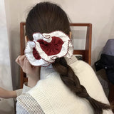 DAIIIBABYYY  -  Pleated red edge ballet style large intestine ring high sense versatile double lace hair band ponytail flower hair accessories