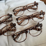 Daiiibabyyy  Y2k Leopard Print Bow Glasses Retro Woman Korean Anti-blue Light Eyeglasses Eye Protection Girl Optical Spectacle Eyeglass Frame