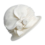 Daiiibabyyy  100% wool Hats Middle aged Women Fedora Hat Floral Wool Mom Hats For Winter And Autumn