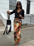 Daiiibabyyy  Vibrant Floral Print High-Waisted Midi Skirt Front Split Hem Straight Summer Women Pencil Skirt Chic Casual Lady Bottoms