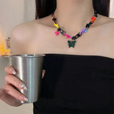 DAIIIBABYYY  -  Y2K Color Button zipper Head Splicing Butterfly Pendant necklace Punk trend Acrylic choker women's personality jewelry accessori