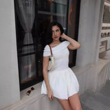 Daiiibabyyy Pink Knitted Mini Dress Women Elegant Fashion Off The Shoulder Bodycon Short Dresses Summer Sweet Girl Holiday Beach Dress 2024