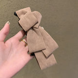 Daiiibabyyy  Winter Autumn Suede Bow Banana Clip Hair Clip for Women Ponytail Bun Twist Claw  Hairbows for Girls Leather Hair Accessories