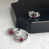 DAIIIBABYYY  -  Personality Design Irregular Red Crystal Couple Ring for Women Punk Style Double Layer Opal Liquid Opening Ring Rock Jewelry Set