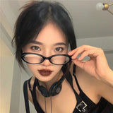 Daiiibabyyy Y2K Retro Oval Frame Anti-Blue Light Glasses Sweet Cool Girls Black GlassesVintage Simple Women Eye Protection Spectacles