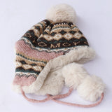 Daiiibabyyy  Autumn Winter Sherpa Peru Hat Ear Protection Warm Knitting Plush Ball Snow Ski Cap Hunting Balaclava Windproof Hats