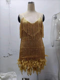 DAIIIBABYYY  -  2024 Gold Cocktail Feature Tassel Dresses,Evening Party Dress,Long One-piece Dress Gown,Short Birthday Wedding Party Dress