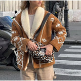 DAIIIBABYYY  -  Winter Lamb Wool Embroidery Women Coat Long Sleeve V-neck Single Breasted Female Jacket 2024 Autumn Winter Overcoat Lady Coats
