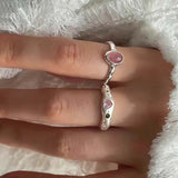 Daiiibabyyy  Sweet Pink Crystal Open Rings for Women Girls Korean Simple Silver Color Matte Irregular Adjustable Finger Rings Jewelry Gifts