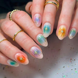 Daiiibabyyy  24Pcs Short Round Head Nails Set Press on Colorful Smudge Starburst Fake Nails Detachable Artificial Full Cover False Nails Tips