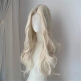 Daiiibabyyy  White Gold Long Curly Synthetic Wig High Quality Fashion Big Wave Bangs Women's Hair Wig