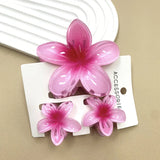 DAIIIBABYYY  -  3Pcs Sweet Colorful Plumeria Flower Shark Clip Hair Claw Bohemian Ponytail Clip Plastic Hairpin Barrette Summer Hair Accessories