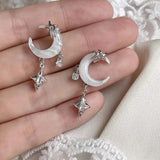 Daiiibabyyy  Exquisite Pink Star Moon Drop Earrings for Women Sweet Cute Shiny Zircon Geometric Temperament Earrings Wedding Jewelry Gifts
