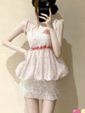 Daiiibabyyy  Y2k Sweet Japanese Vintage Lolita 2 Piece Sets Women Lovely Ruffle Tops + High Waist Skirts Kawaii Casual Cute Outfits New