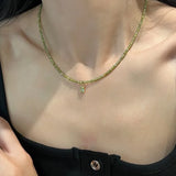 Daiiibabyyy  Fashion Real Gold Plated Copper Rectangle CZ Cubic Zircon Green Color Crystal Glass Pendant Choker Necklaces For Women