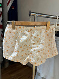 Daiiibabyyy Women Orange Floral Sweet Straight Shorts Elastic High Waist Cotton Sweet shorts Vintage Cute 2024 Fashion Summer Home Underwear
