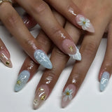 Daiiibabyyy  24PCS 3D White Seashell Almond False Nails Summer Ocean Seastar French Ins Nail Tips Beach Style Wearable Sweet Cool Fake Nails