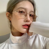 DAIIIBABAYYY  -  Y2K Harajuku Small Square Frame Glasses Women Retro Metal Eyeglasses Clear Reading Spectacle Blue Light Blocking Eyewear