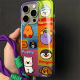 Daiiibabyyy  Large hole IND colored cartoon small animal phone case with purple hanging rope for iPhone 11 12 13 14 15 16 pro max