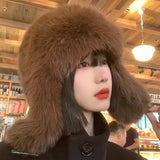 Daiiibabyyy  Winter Warm Plush Snow Ski Cap Russian Hat Women Fluffy Thicken Faux Fur Hats Female Outdoor Windproof Ear Protection Daily Wear