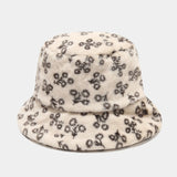 Daiiibabyyy  Women Autumn Winter Printed Plush Bucket Hat Vintage Floral Print Fluffy Hat Korean Warm Fisherman Hats