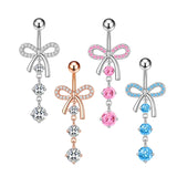 Daiiibabyyy Fashion Minimalist Bowknot Zircon Long Dangle Belly Button Ring Heart Shape Zircon Navel Ring For Women Body Piercing Jewelry
