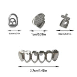 Daiiibabyyy  Hip-Hop Teeth Shining Zircon Cross Four Hollowed-Out Golden Shining Grill Teeth Accessory Rap Style Holiday Party Gift