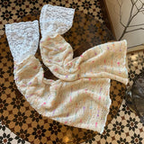 DAIIIBABYYY  -  Y2k Rainbow Patchwork Lace Leg Socks Mesh Patchwork Wide Leg Warmers Japanese Harajuku Mid Tube Socks Sexy Flare Leg Covers