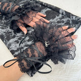 DAIIIBABYYY  -  Kawaii Lolita Lace Bow Leg Warmers Gloves Set Sweet Women Mesh Stocking Stuffers Set Leg Socks Y2K Leg Cover Accessories