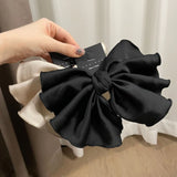 Daiiibabyyy Korea Fashion Elegant Temperament Satin Bow Spring Clip Simple Trendy Hairpin Ribbon Hair Clip Hair Grips for Women