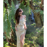 DAIIIBABYYY  -  Irregular Ruffles Bow Sexy High Split Holiday Party Dress Women New Fashion Halter Backless Fairy Seaside Vacation Beach Dress